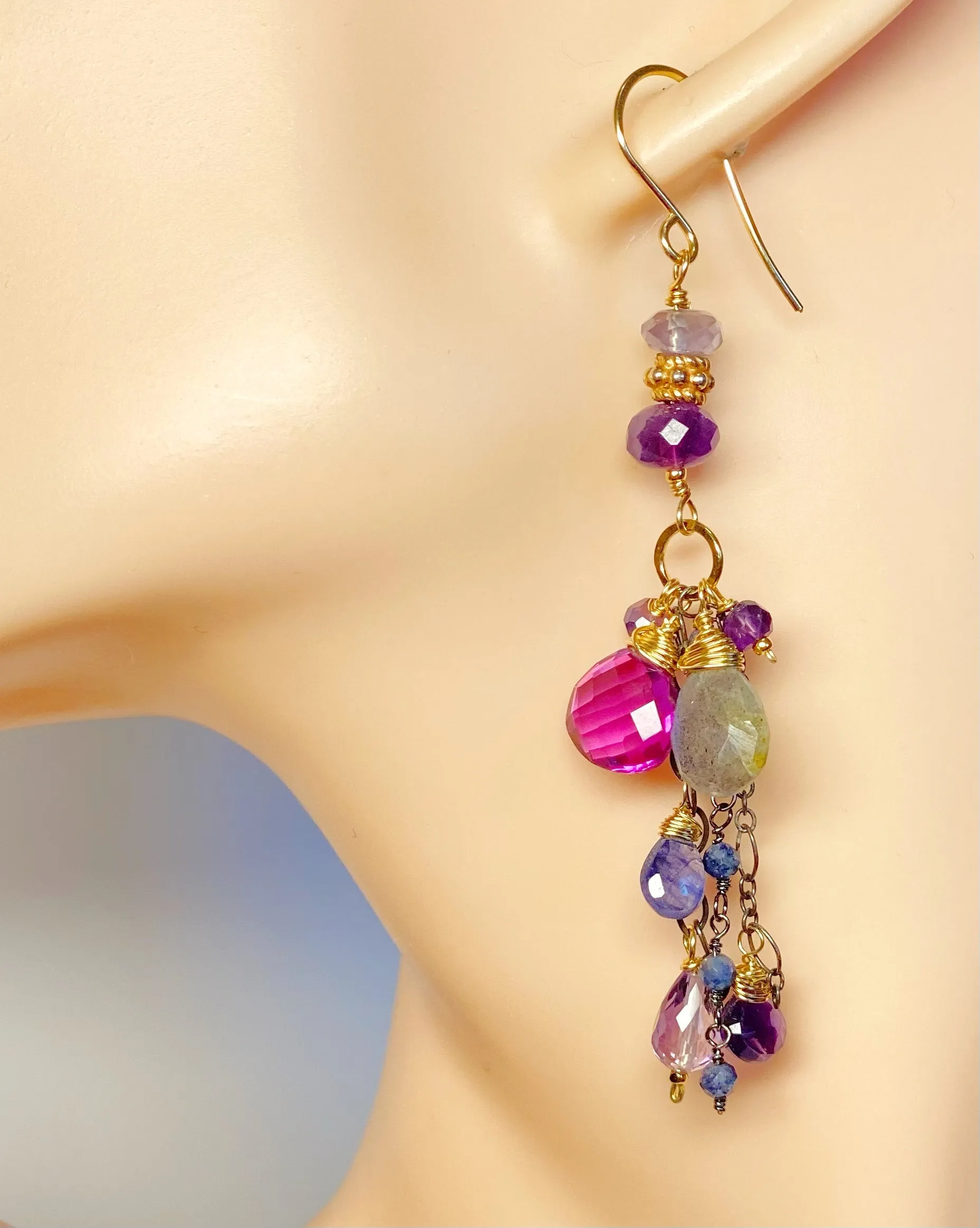 Amethyst Blue Violet Mixed Metal Boho Dangle Earrings 2
