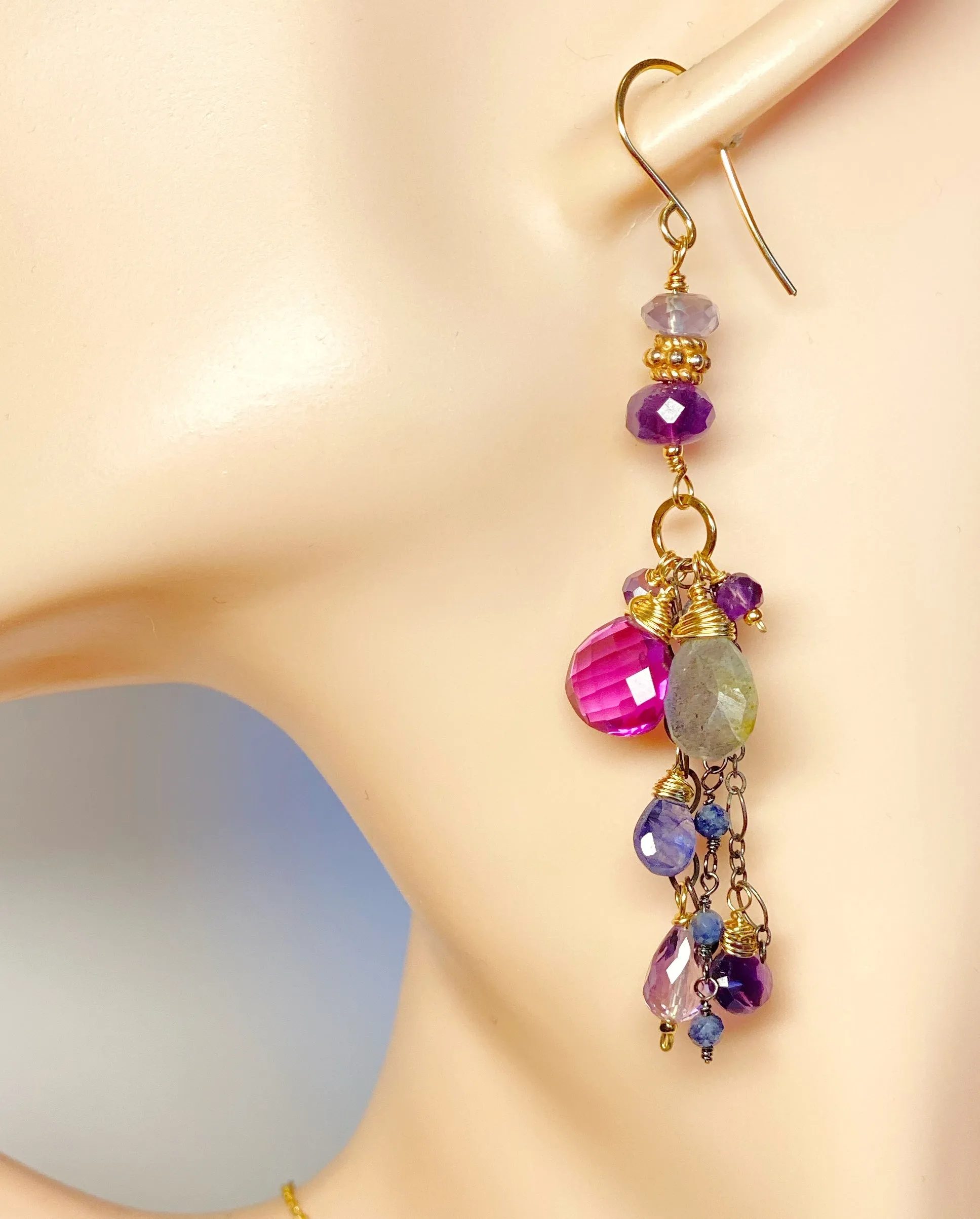 Amethyst Blue Violet Mixed Metal Boho Dangle Earrings 2