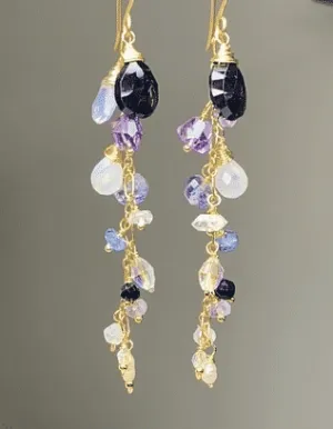 Amethyst, Scorolite, Black Spinel Long Dangle Earrings 3