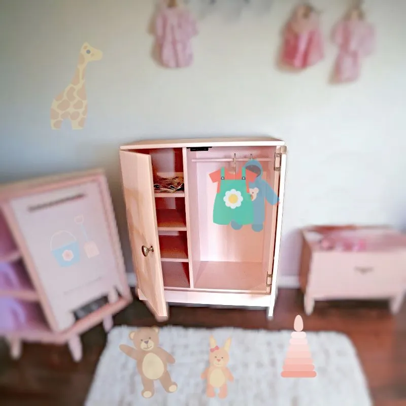 Amish Made Wooden Wardrobe Doll Furniture
