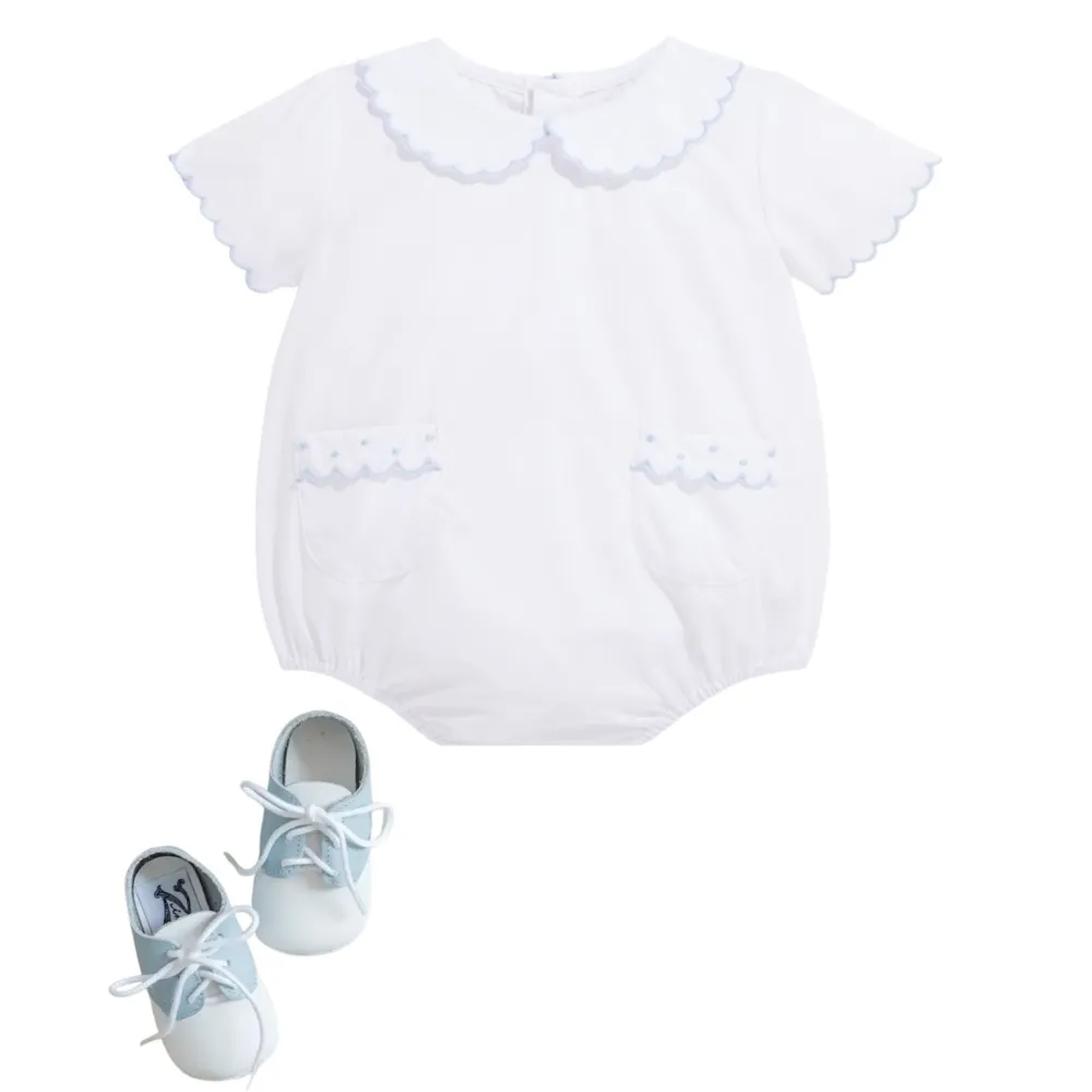 Ande White w/ Blue Embroidered Pocket Bubble