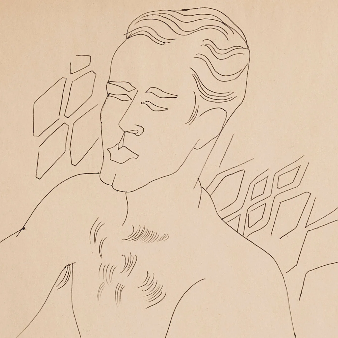 ANDY WARHOL "GERALD HOLDING HIS KNEES" DRAWING, c. 1950