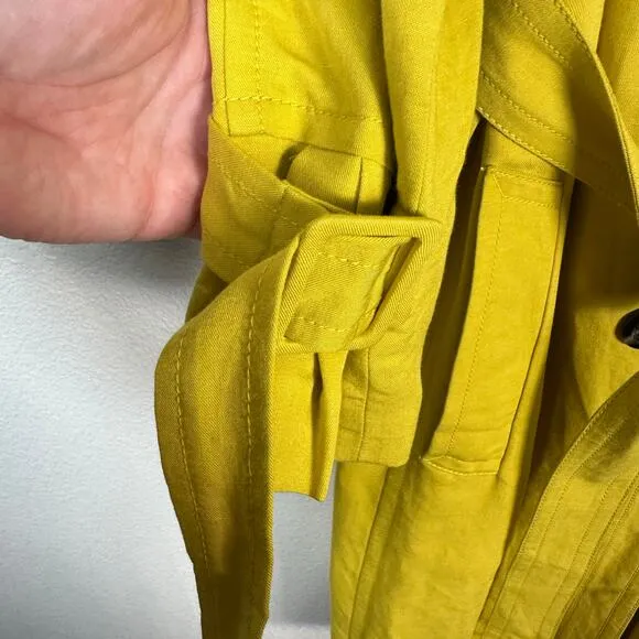 Ann Taylor Women’s Linen Blend Double Breasted Trench Coat Jacket in Yellow XXL