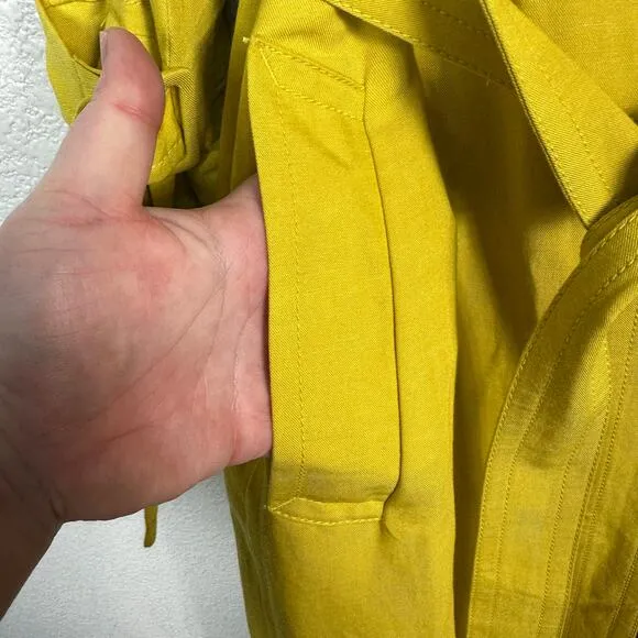 Ann Taylor Women’s Linen Blend Double Breasted Trench Coat Jacket in Yellow XXL