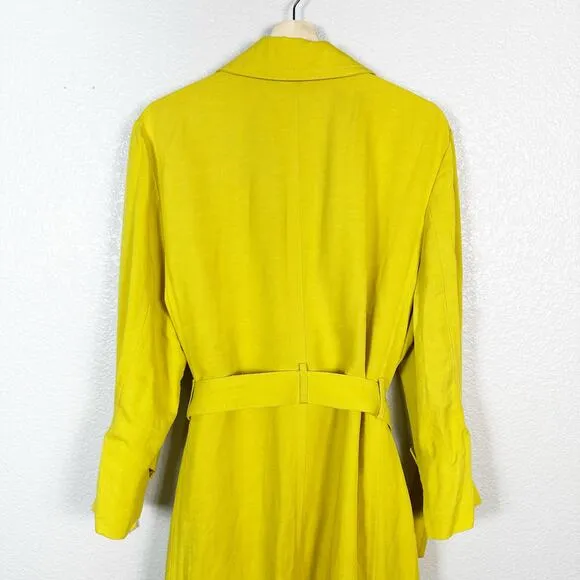 Ann Taylor Women’s Linen Blend Double Breasted Trench Coat Jacket in Yellow XXL