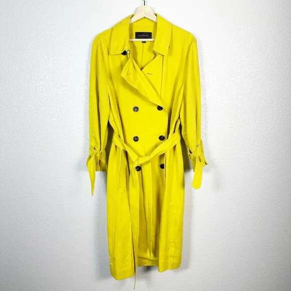 Ann Taylor Women’s Linen Blend Double Breasted Trench Coat Jacket in Yellow XXL