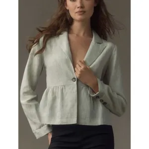Anthropologie Dolan | Sage Green 100% Linen Babydoll Lightweight Blazer | Size M
