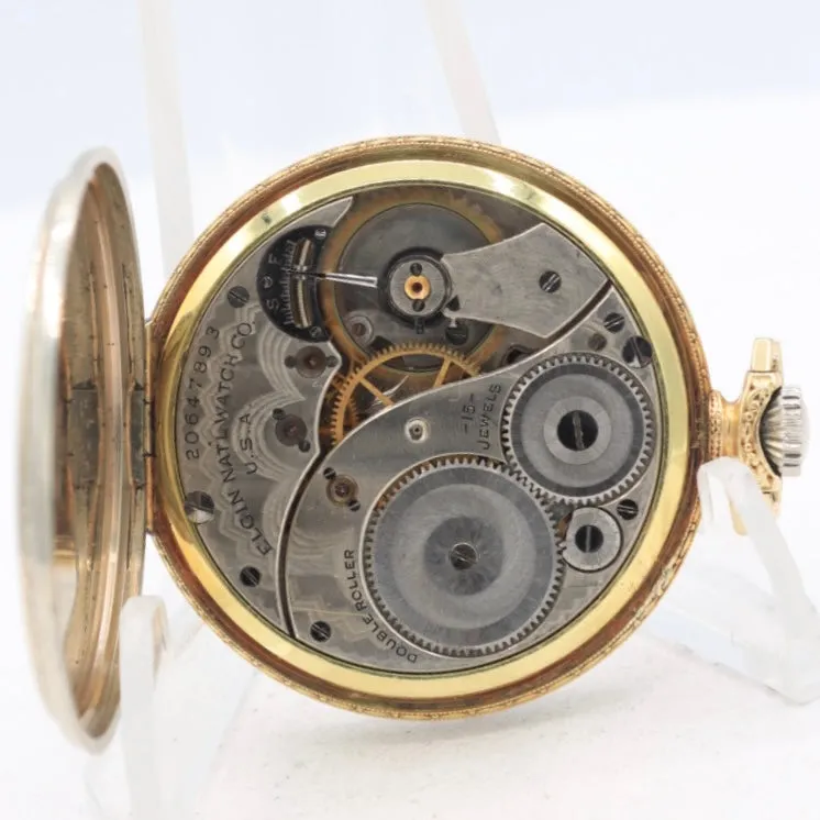 Antique 12s 1918 Elgin Pinstriped Two Tone 15 Jewel Pocket Watch 315 14k GF