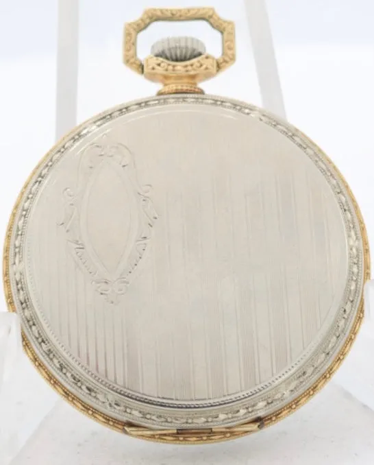 Antique 12s 1918 Elgin Pinstriped Two Tone 15 Jewel Pocket Watch 315 14k GF