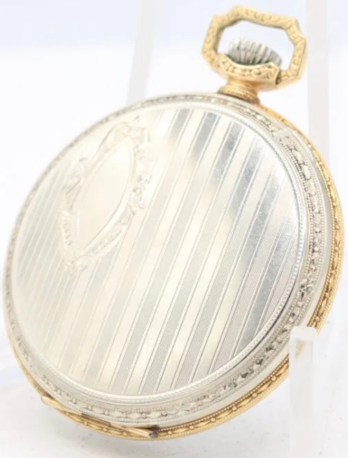 Antique 12s 1918 Elgin Pinstriped Two Tone 15 Jewel Pocket Watch 315 14k GF
