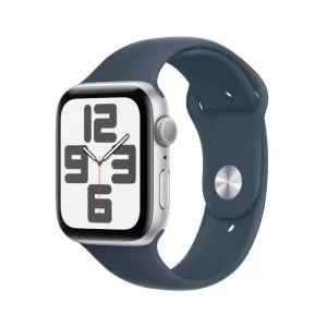 Apple Watch SE GPS 44mm Silver Aluminium Case with Storm Blue Sport Band - S/M