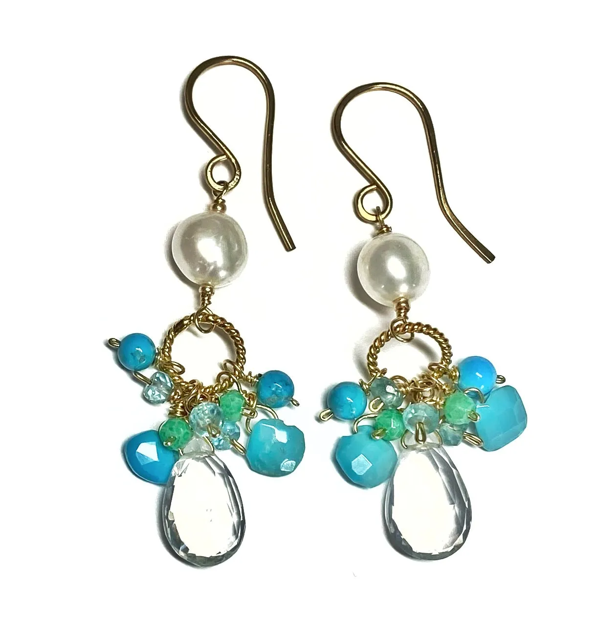 Aqua, Dangle, Turquoise and Gold Filled Earring