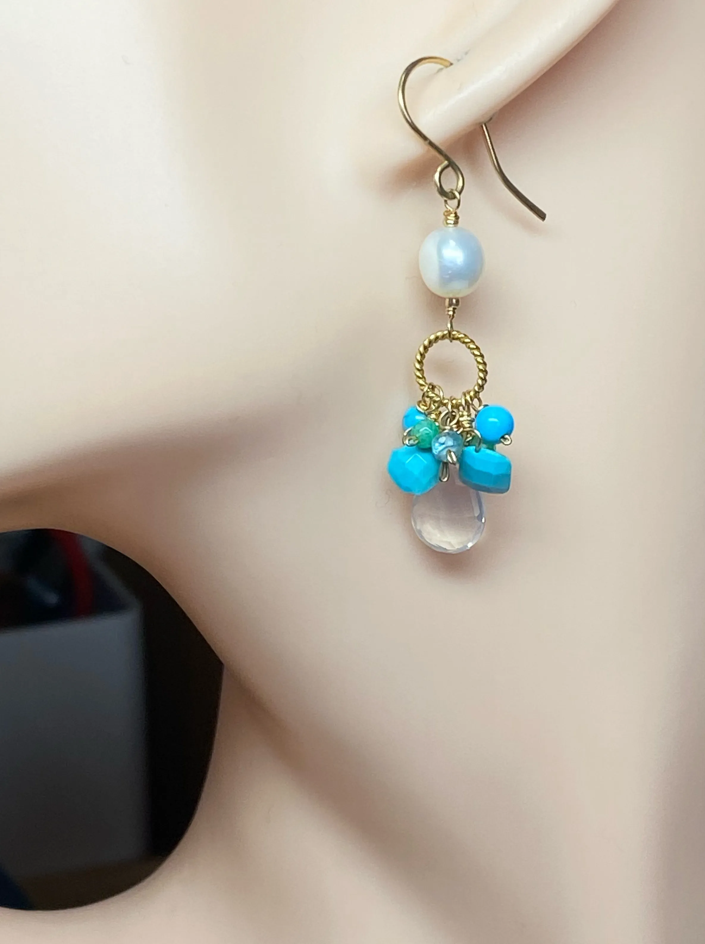 Aqua, Dangle, Turquoise and Gold Filled Earring