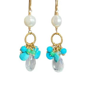 Aqua, Dangle, Turquoise and Gold Filled Earring