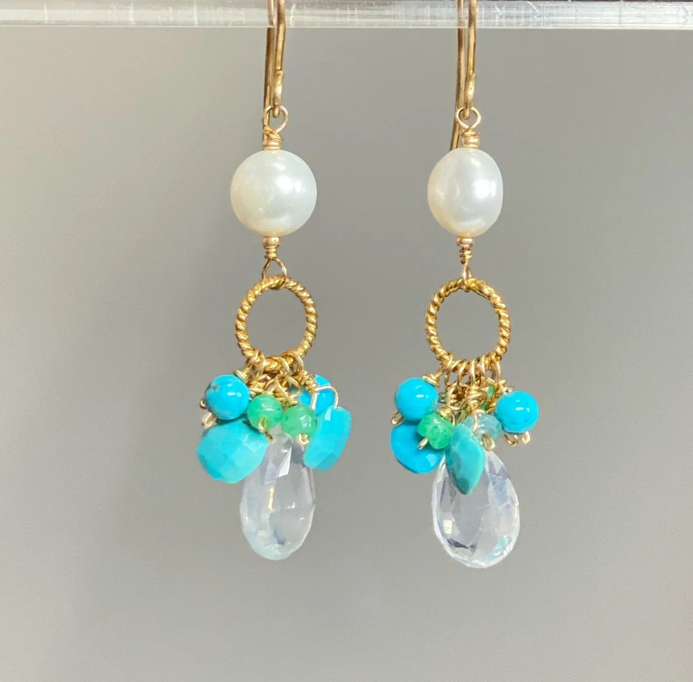 Aqua, Dangle, Turquoise and Gold Filled Earring