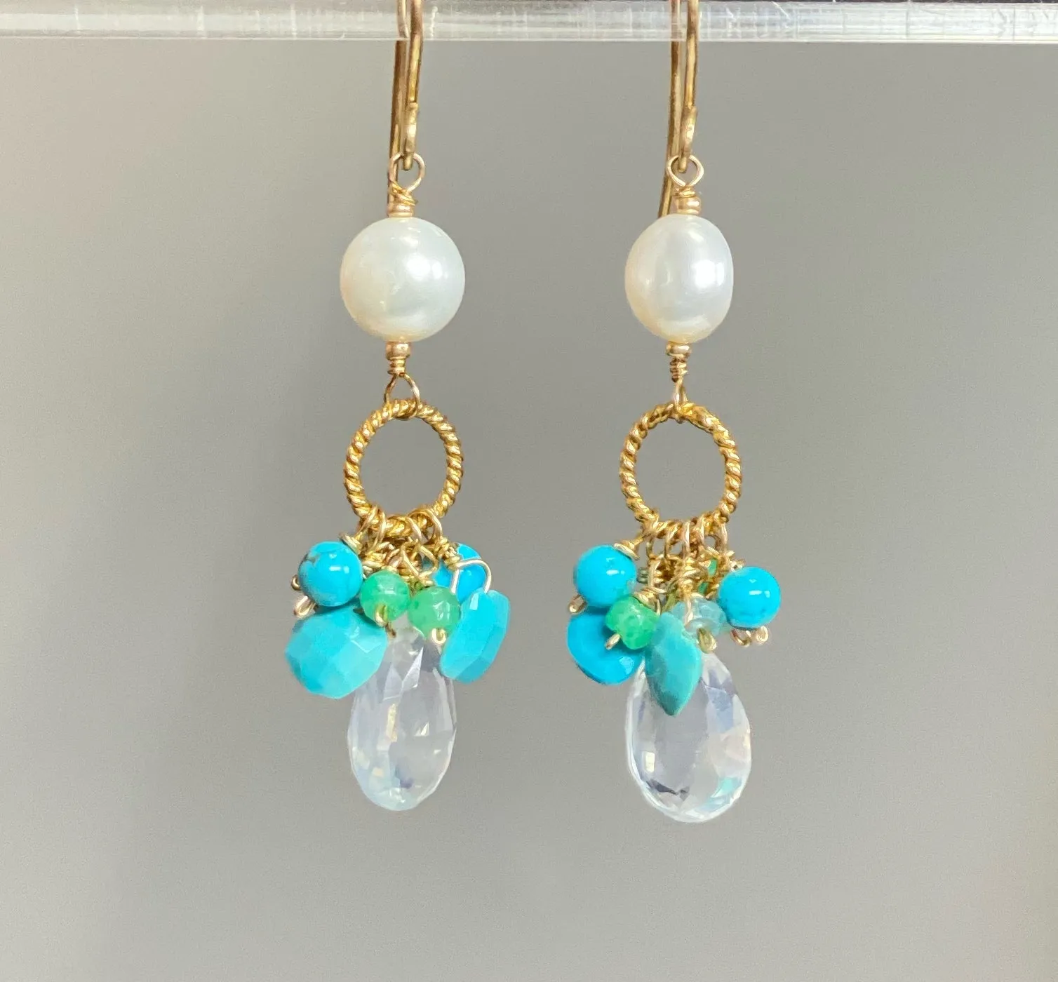 Aqua, Dangle, Turquoise and Gold Filled Earring