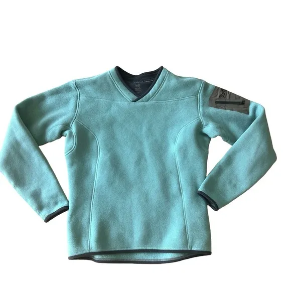 Arc’teryx women’s blue green Polartec pull over knit sweater fleece size small