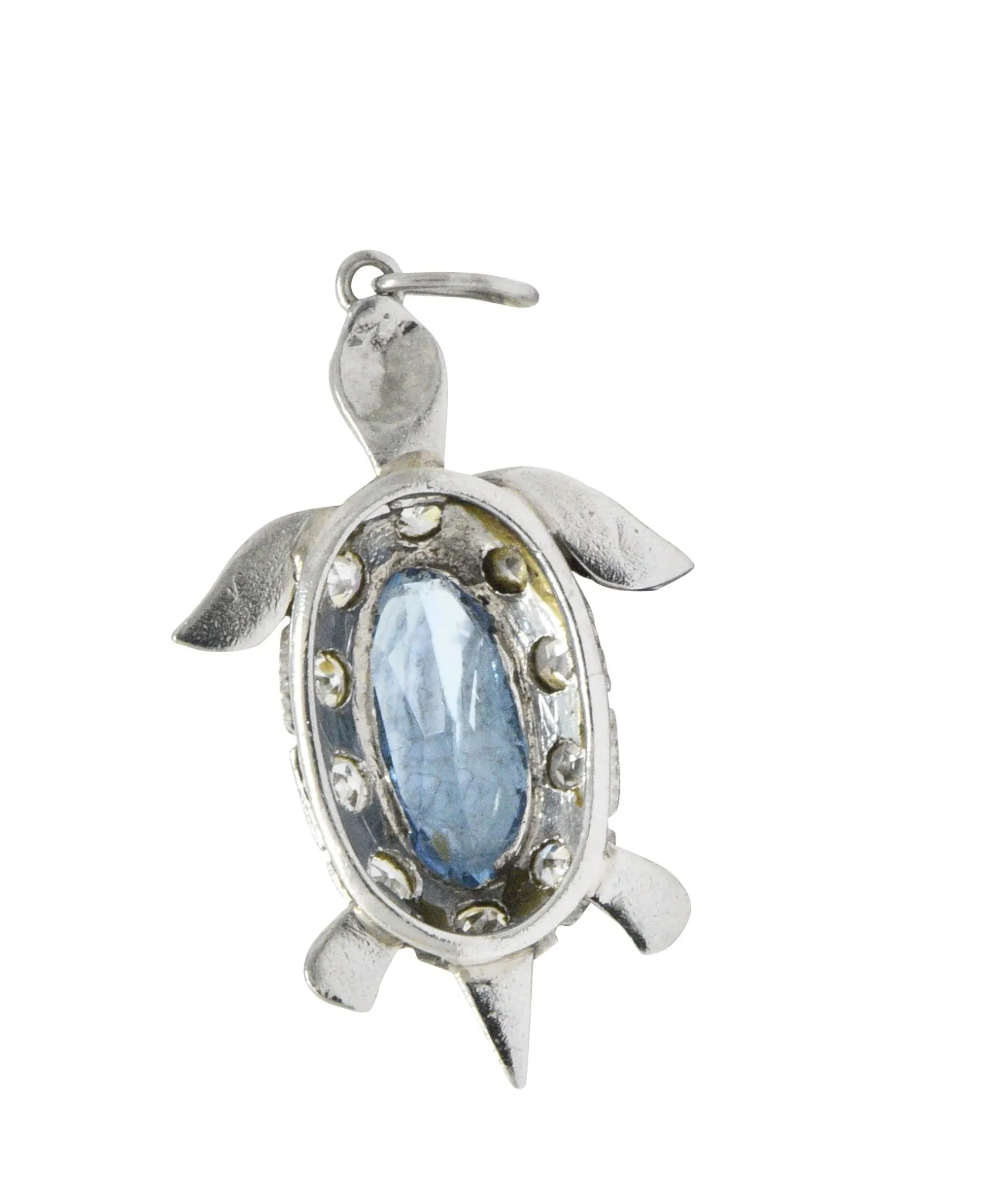 Art Deco 0.66 CTW Aquamarine Diamond Platinum Turtle Charm
