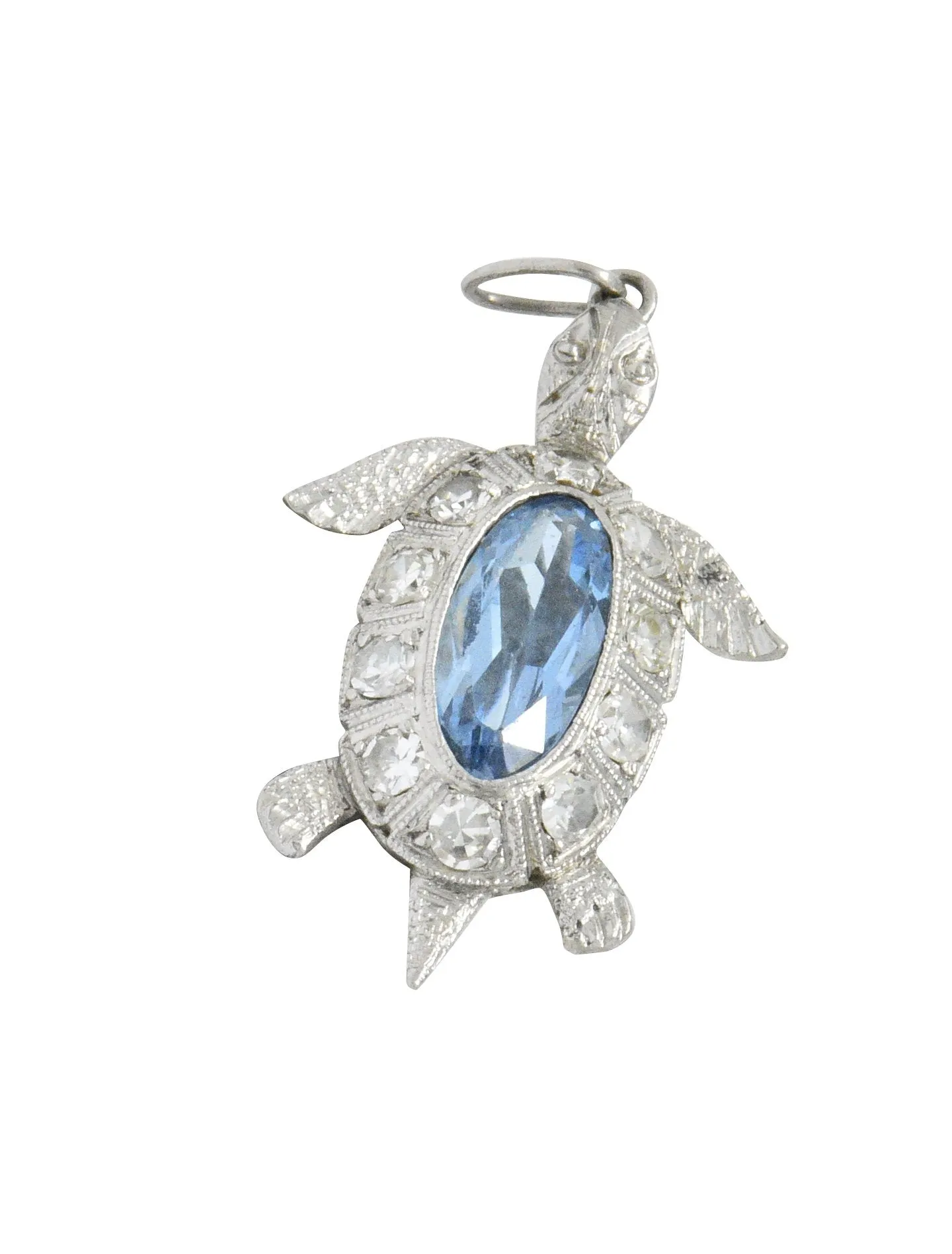 Art Deco 0.66 CTW Aquamarine Diamond Platinum Turtle Charm
