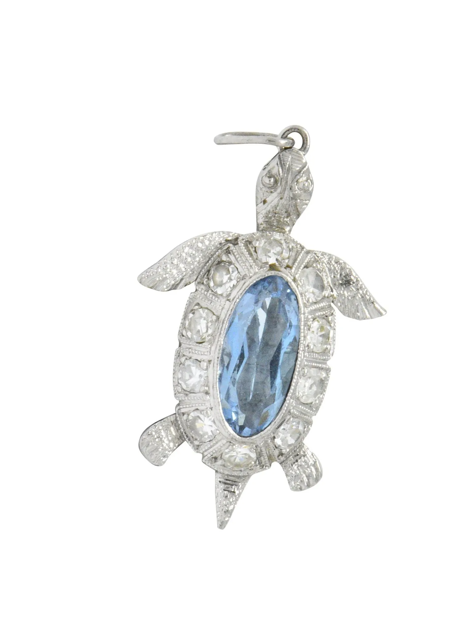 Art Deco 0.66 CTW Aquamarine Diamond Platinum Turtle Charm