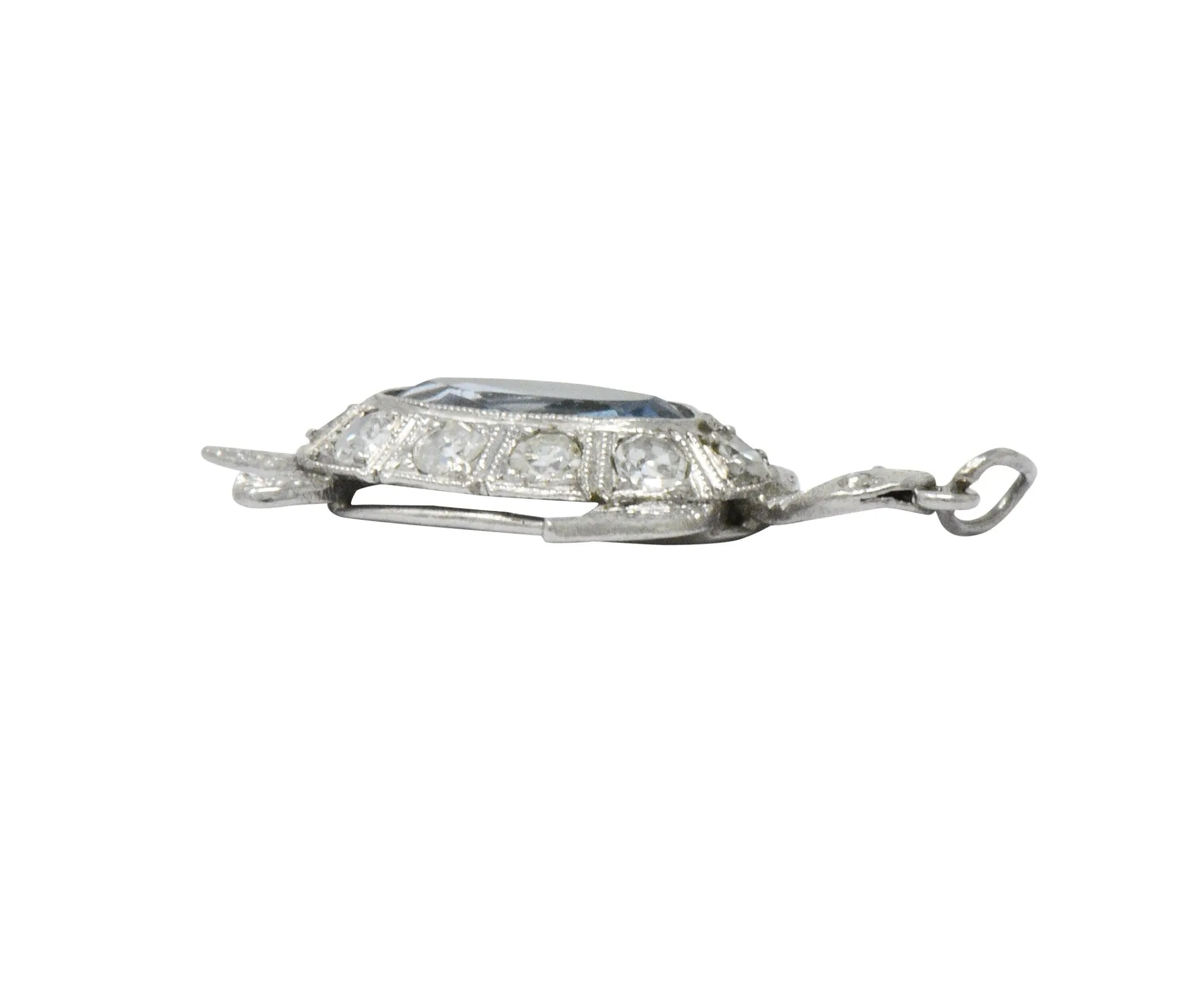 Art Deco 0.66 CTW Aquamarine Diamond Platinum Turtle Charm