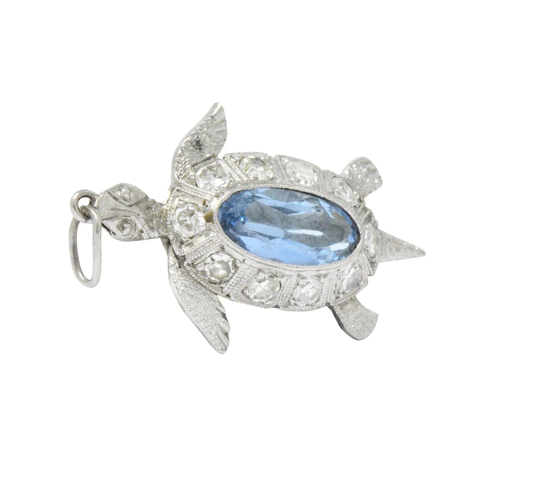 Art Deco 0.66 CTW Aquamarine Diamond Platinum Turtle Charm