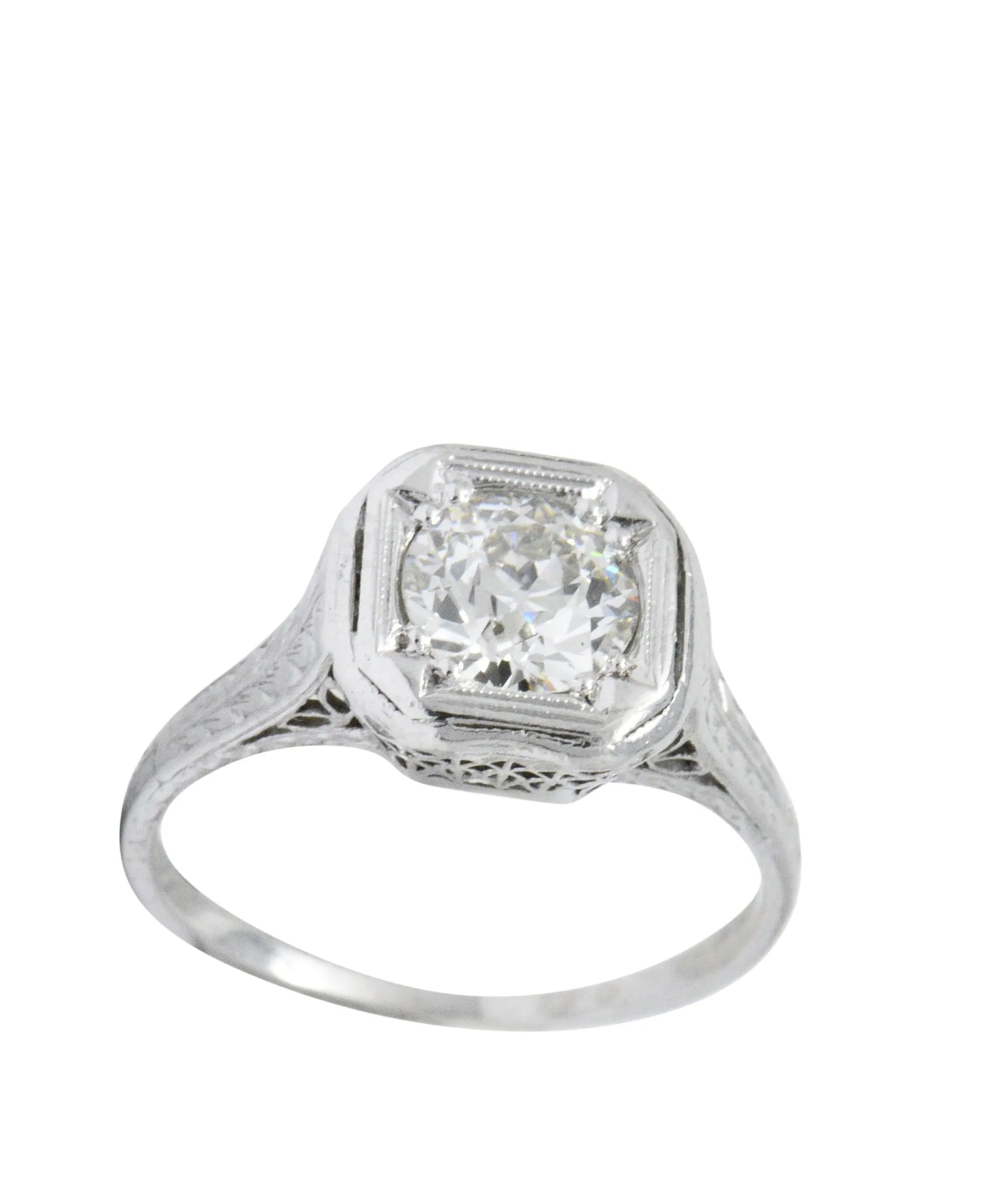 Art Deco 0.87 CTW Diamond Platinum Cushion Engagement Ring