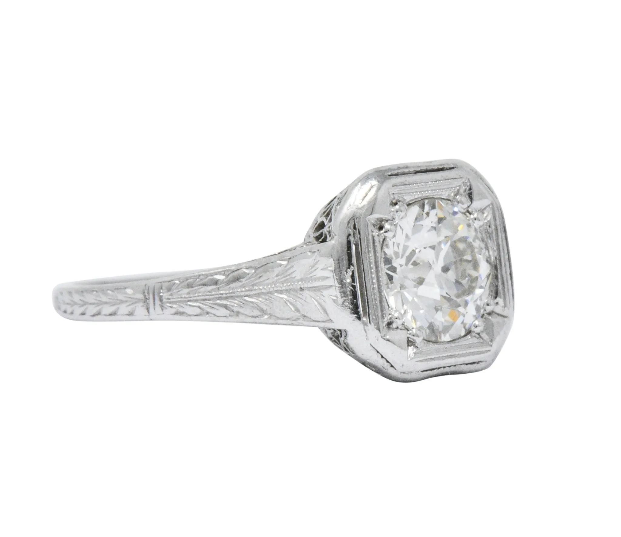 Art Deco 0.87 CTW Diamond Platinum Cushion Engagement Ring