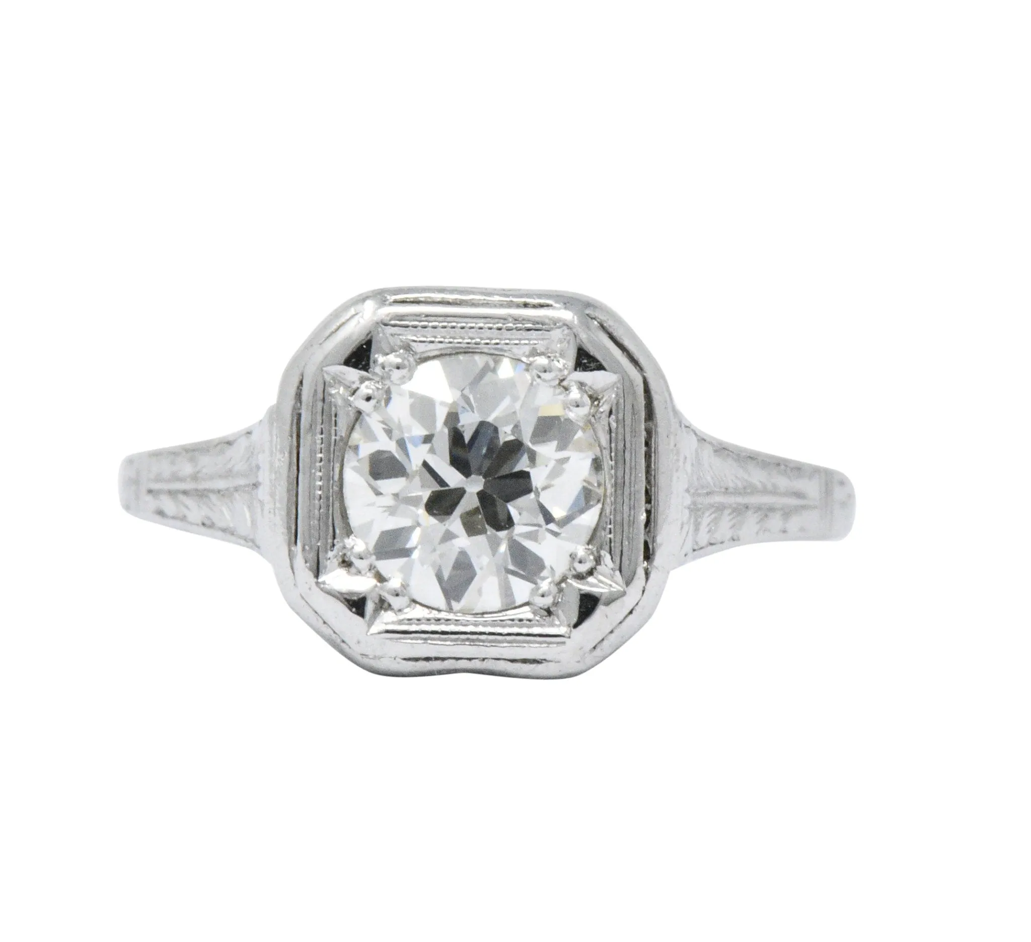 Art Deco 0.87 CTW Diamond Platinum Cushion Engagement Ring