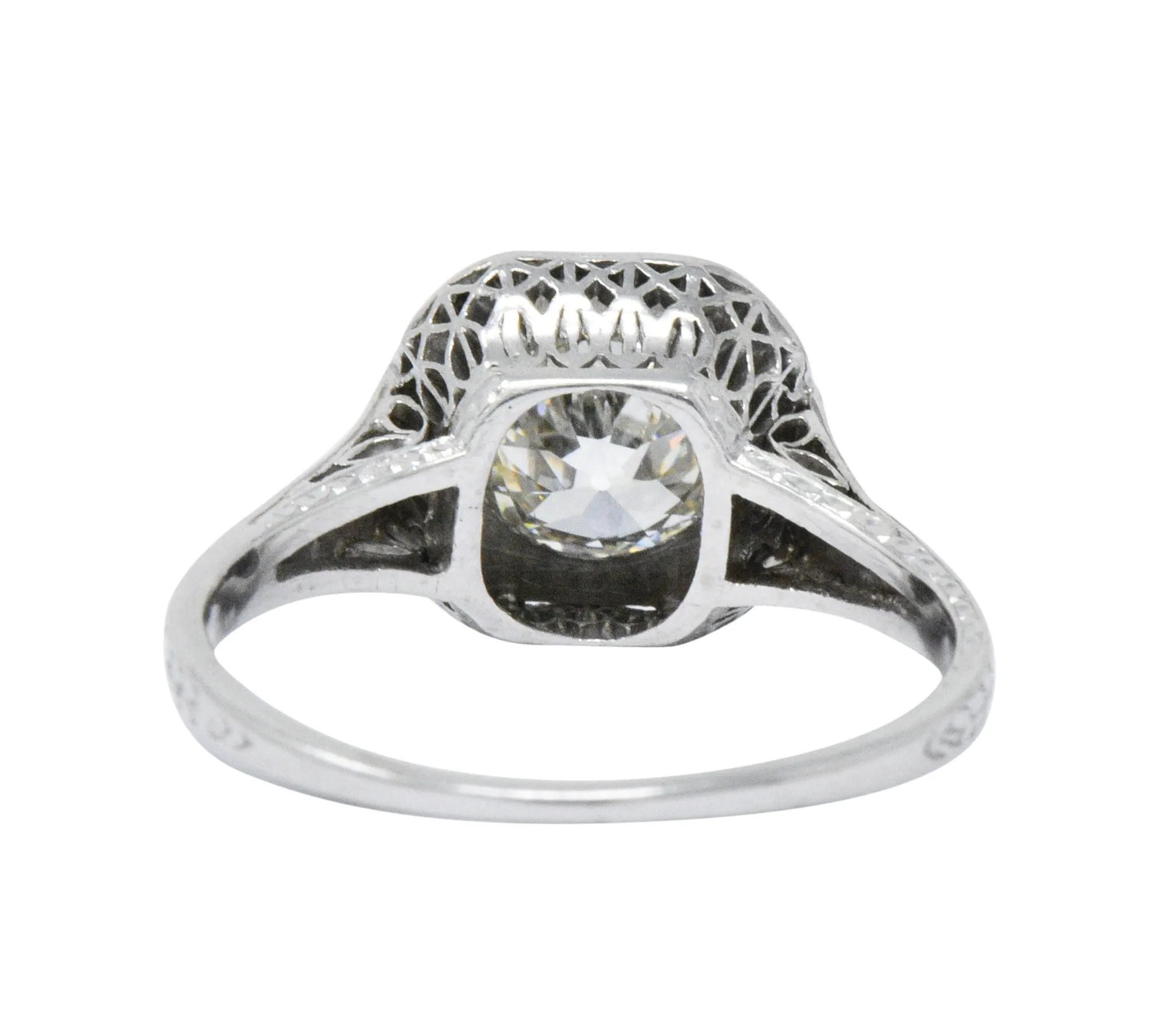 Art Deco 0.87 CTW Diamond Platinum Cushion Engagement Ring