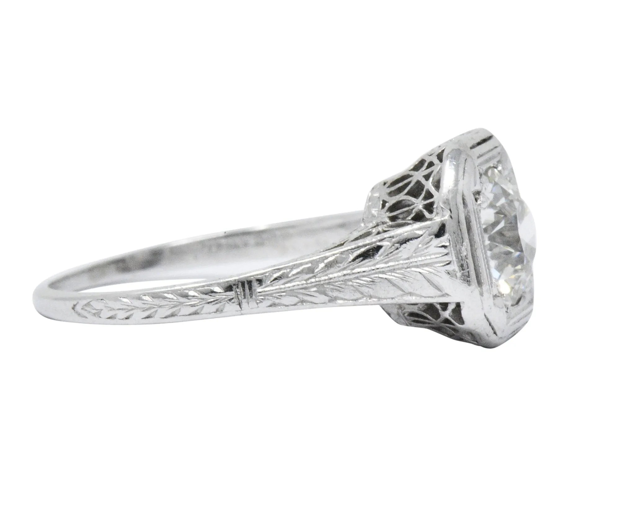 Art Deco 0.87 CTW Diamond Platinum Cushion Engagement Ring