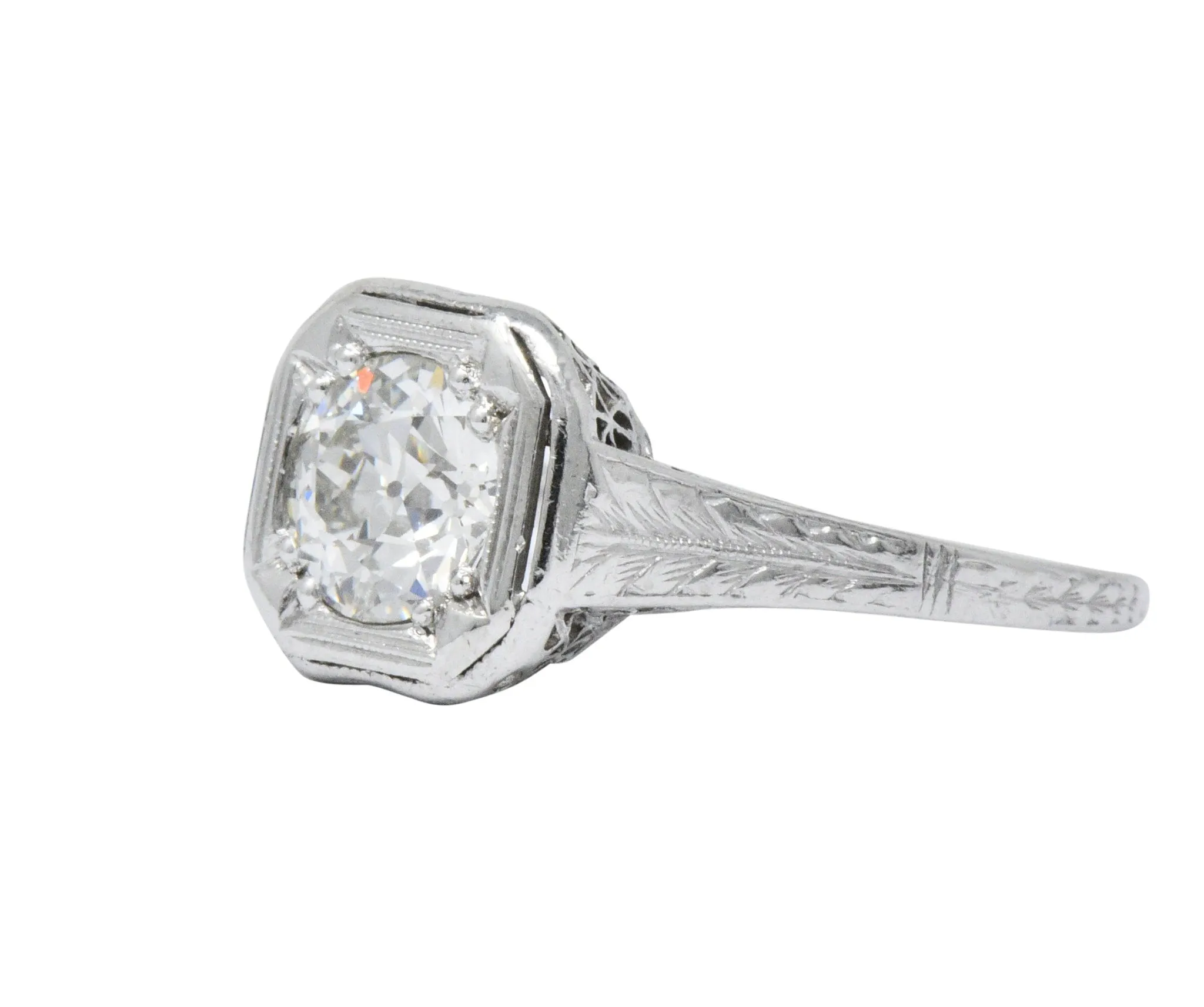 Art Deco 0.87 CTW Diamond Platinum Cushion Engagement Ring