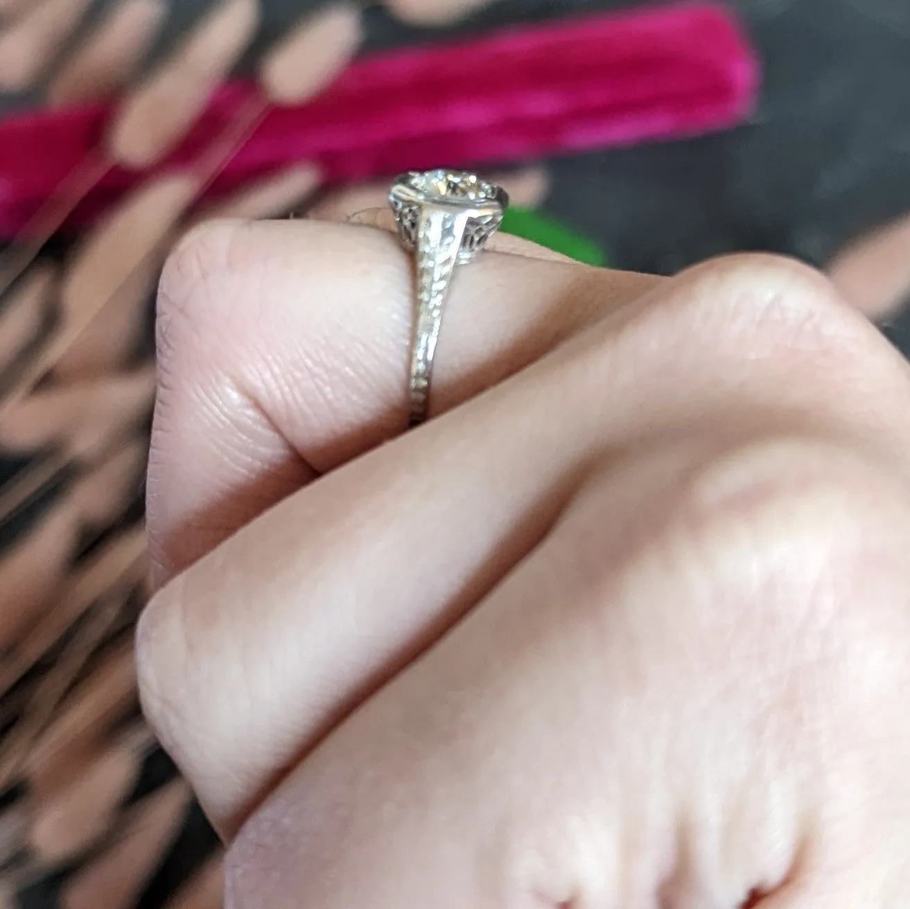 Art Deco 0.87 CTW Diamond Platinum Cushion Engagement Ring