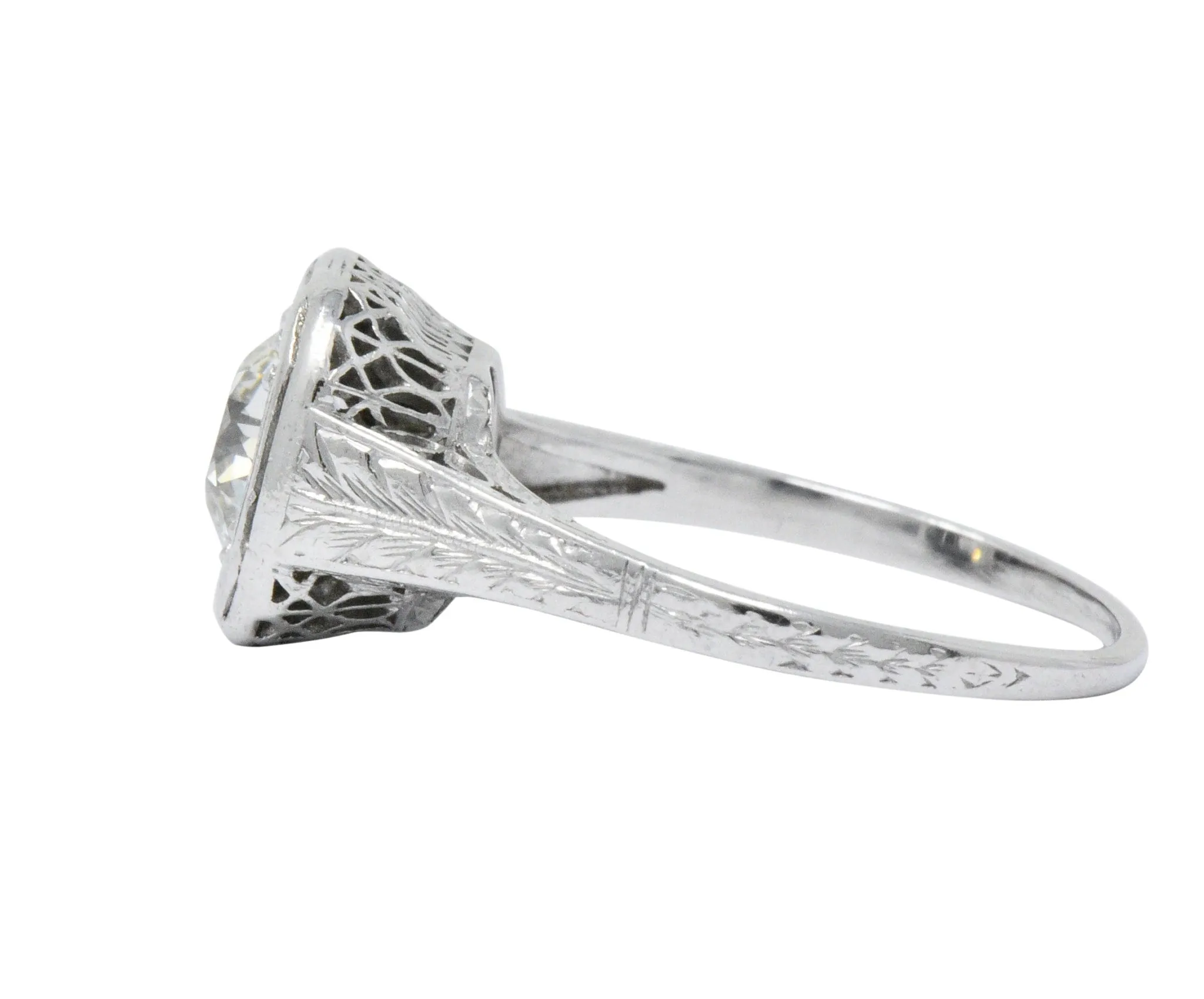 Art Deco 0.87 CTW Diamond Platinum Cushion Engagement Ring