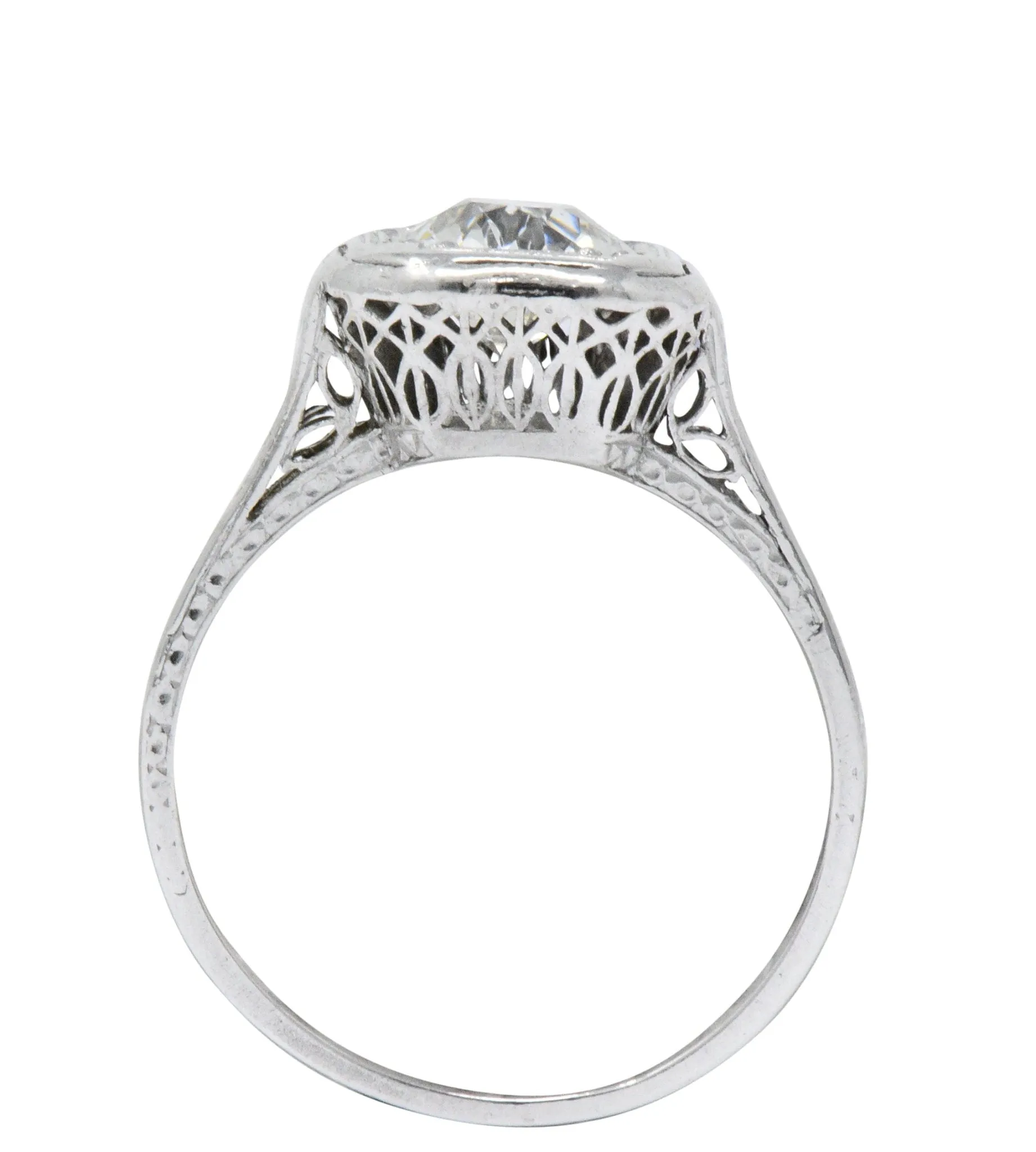 Art Deco 0.87 CTW Diamond Platinum Cushion Engagement Ring