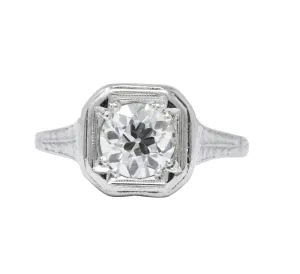Art Deco 0.87 CTW Diamond Platinum Cushion Engagement Ring
