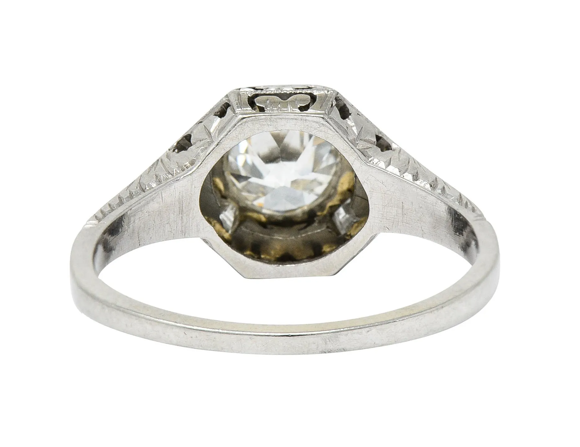 Art Deco 1.05 CTW Diamond 18 Karat White Gold Foliate Engagement Ring