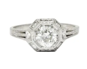 Art Deco 1.05 CTW Diamond 18 Karat White Gold Foliate Engagement Ring