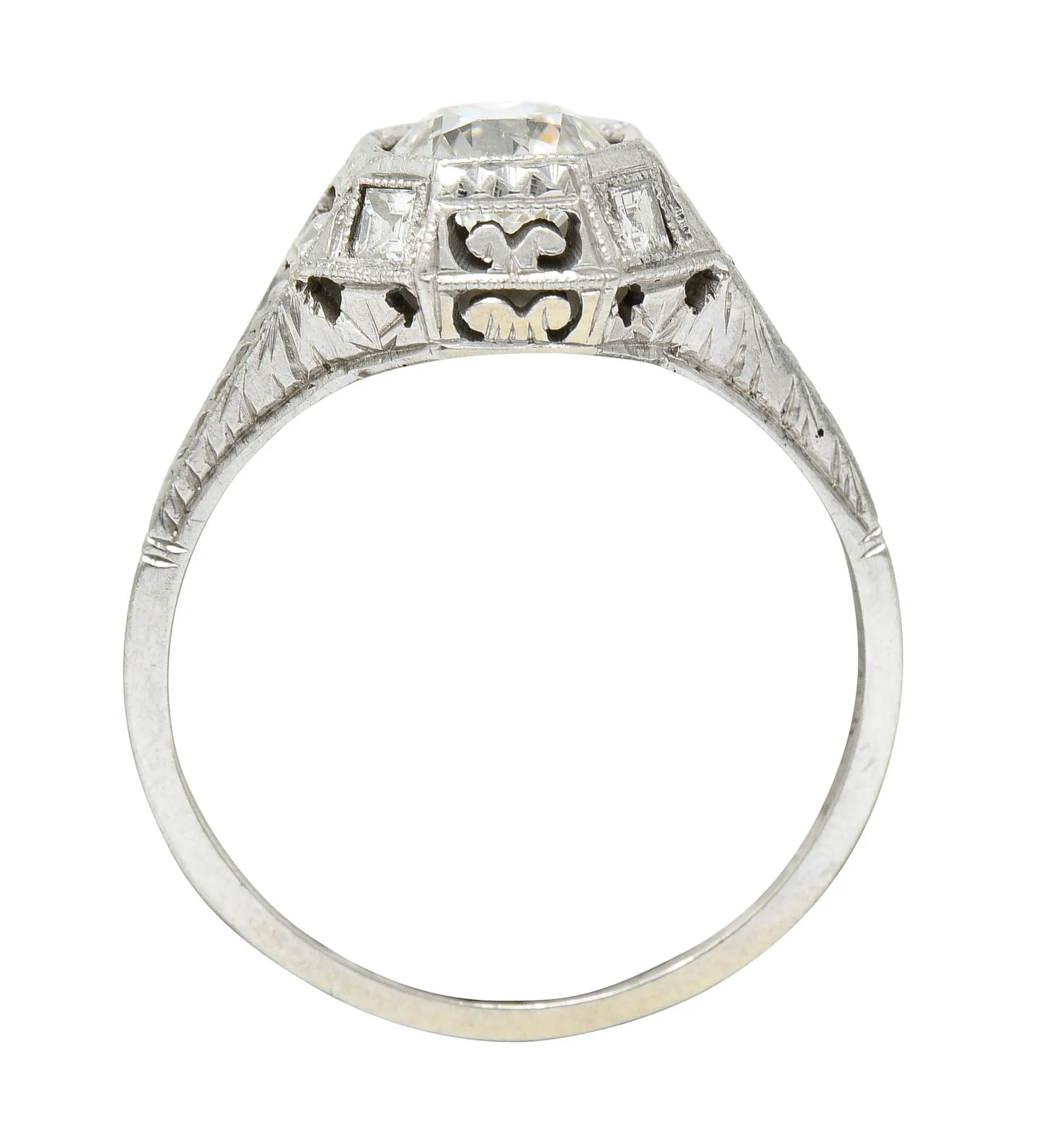 Art Deco 1.05 CTW Diamond 18 Karat White Gold Foliate Engagement Ring