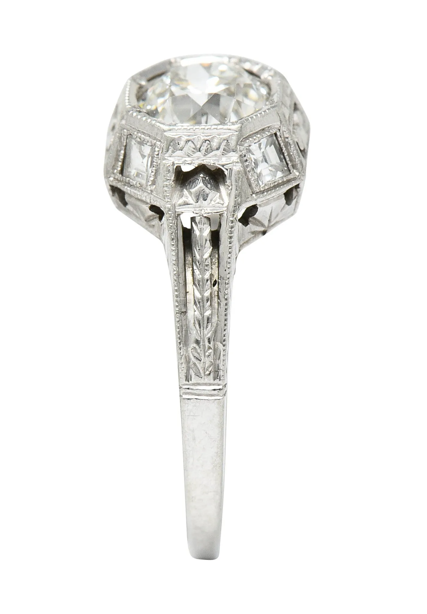 Art Deco 1.05 CTW Diamond 18 Karat White Gold Foliate Engagement Ring