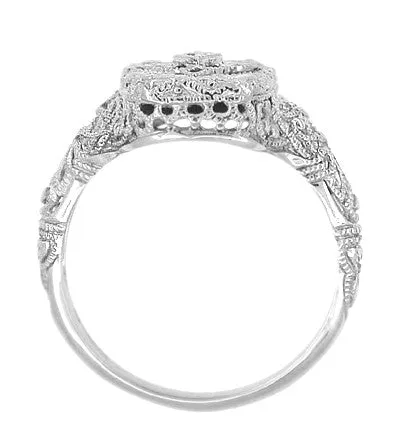 Art Deco 14 Karat White Gold Filigree Onyx and Diamond Ring
