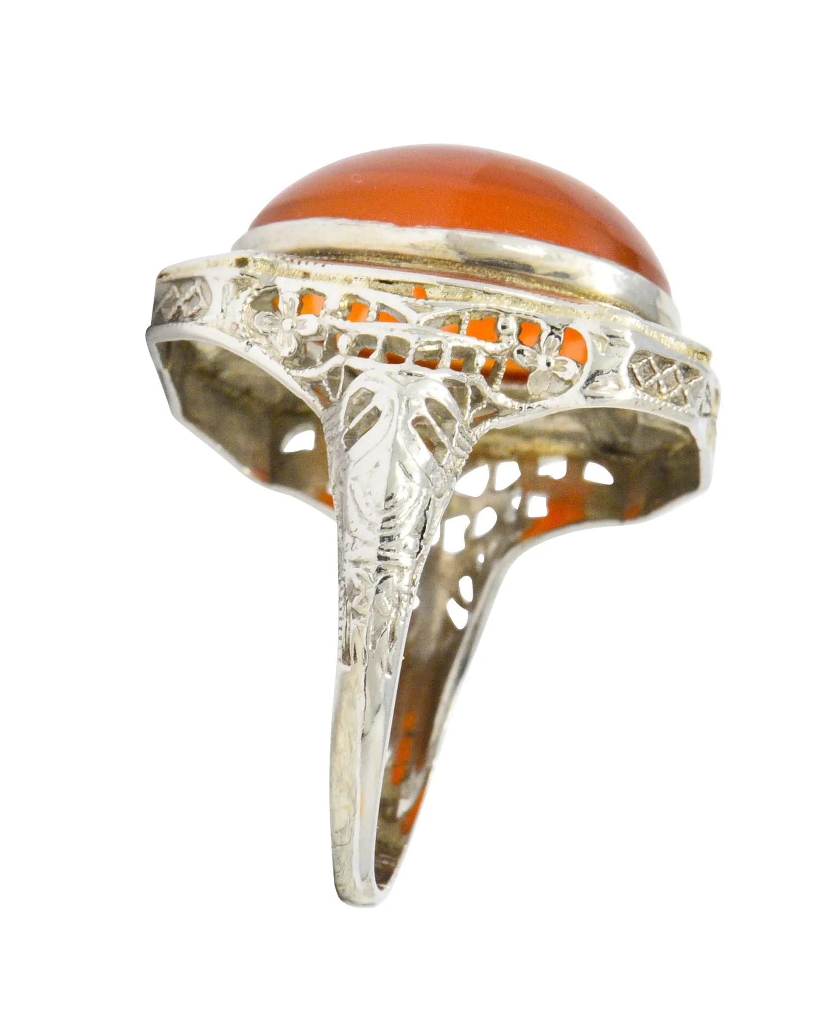 Art Deco Carnelian Enamel Hearts 14 Karat White Gold Ring
