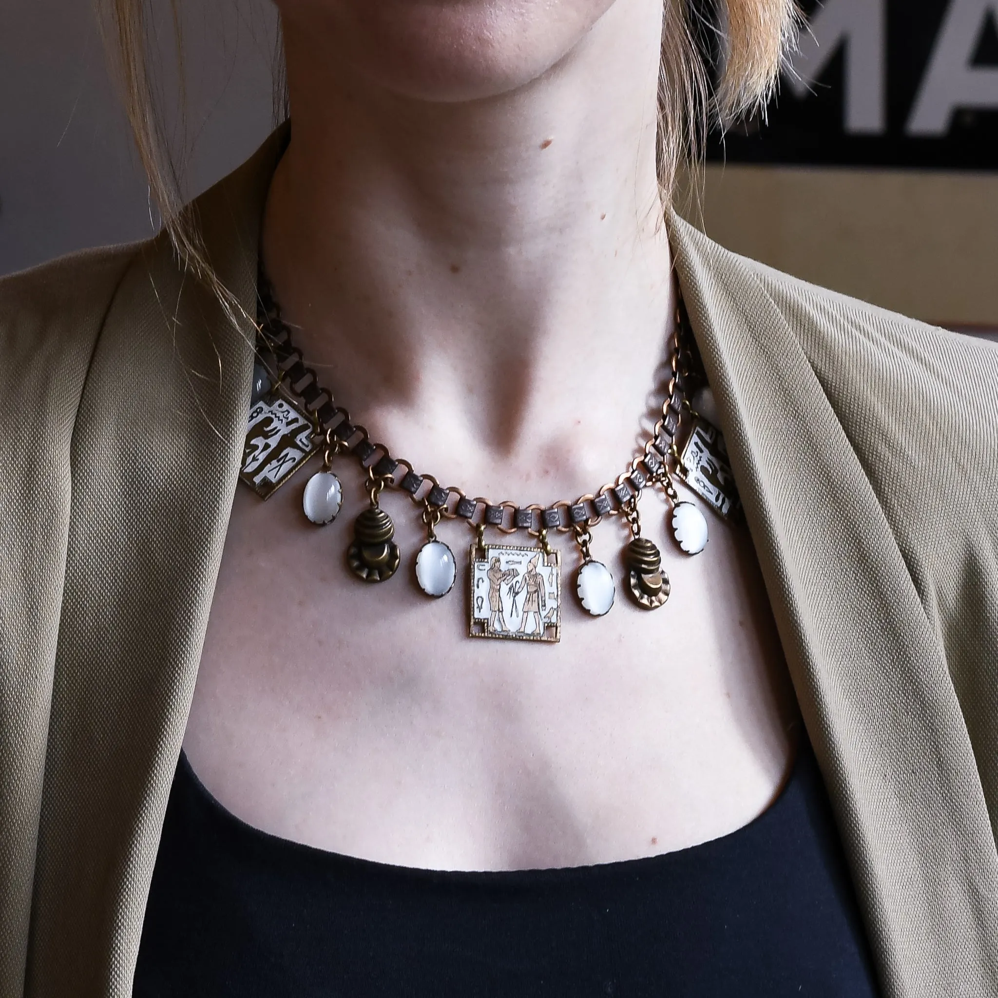 Art Deco Egyptian Revival Fringe Necklace