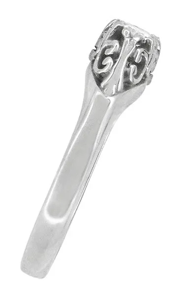 Art Deco Filigree Antique Style 3 Stone Diamond Ring in Platinum