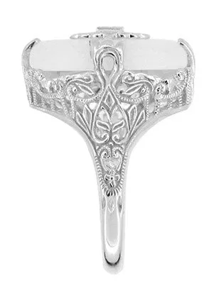 Art Deco Filigree Crystal and Diamond Ring in 14 Karat White Gold