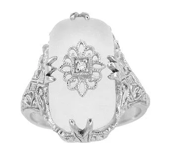 Art Deco Filigree Crystal and Diamond Ring in 14 Karat White Gold