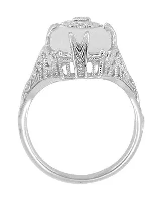 Art Deco Filigree Crystal and Diamond Ring in 14 Karat White Gold