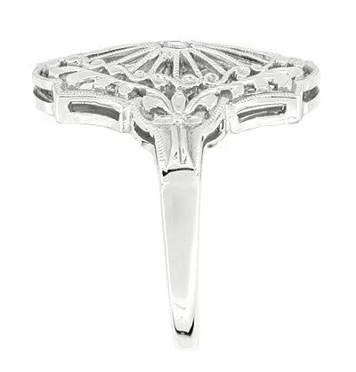 Art Deco Filigree Diamond Fan Cocktail Ring in 14 Karat White Gold