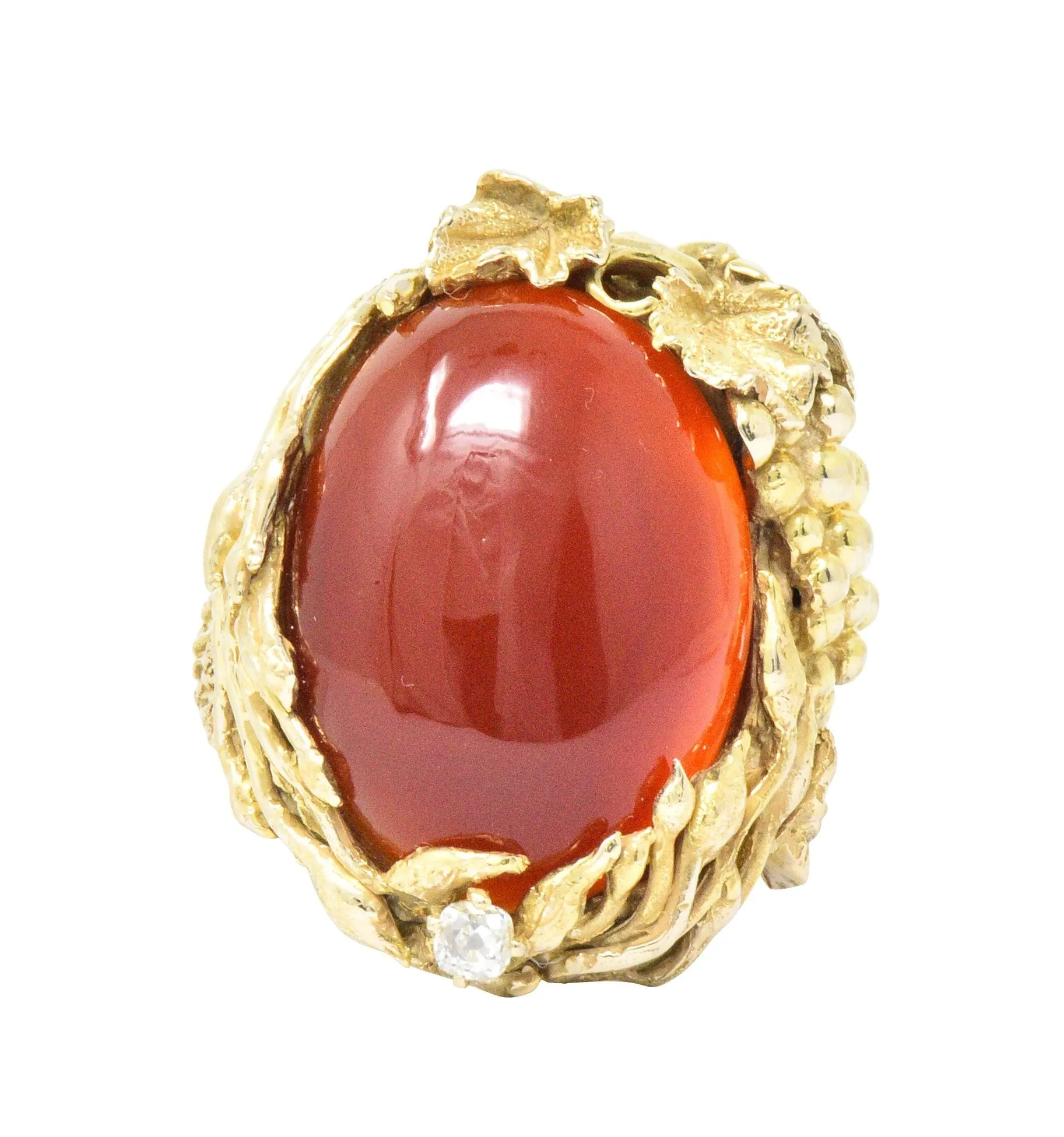 Art Nouveau Carnelian Diamond 14 Karat Gold Ring
