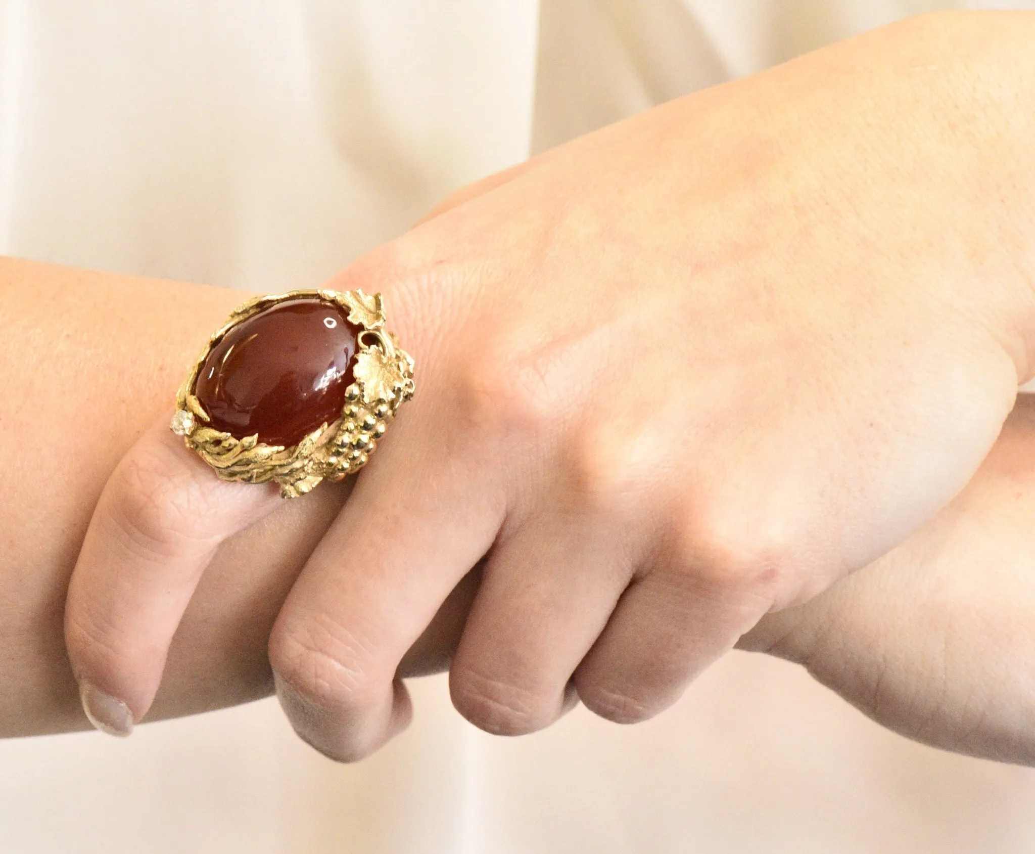 Art Nouveau Carnelian Diamond 14 Karat Gold Ring